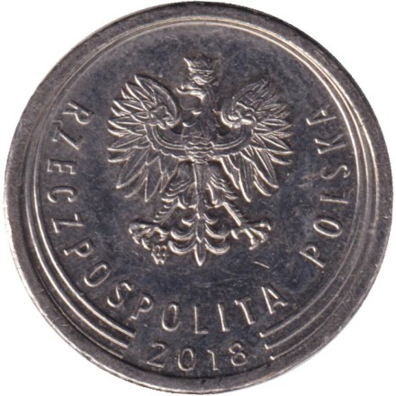 Монета 10 грошей. 2018 год, Польша.