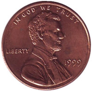 Монета 1 цент. 1999 год (P), США. Линкольн.