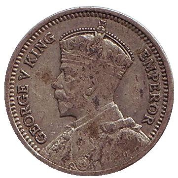 Монета 3 пенса. 1934 год, Новая Зеландия. Скрещенные вахаики.