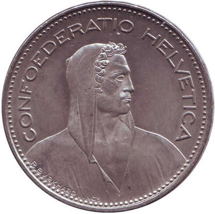 Монета 5 франков. 2008 год, Швейцария. Вильгельм Телль.