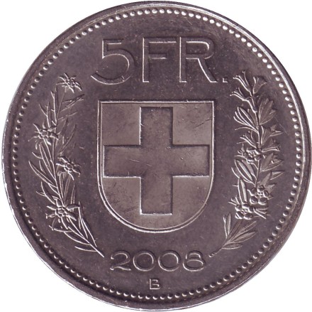 Монета 5 франков. 2008 год, Швейцария. Вильгельм Телль. Монета 5 франков. 2008 год, Швейцария. Вильгельм Телль.