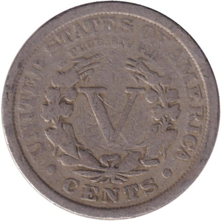 Монета 5 центов. 1912 год, США. (Без отметки монетного двора). Монета 5 центов. 1912 год, США. (Без отметки монетного двора).