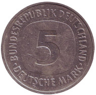 Монета 5 марок. 1988 год (D), ФРГ. Монета 5 марок. 1988 год (D), ФРГ.
