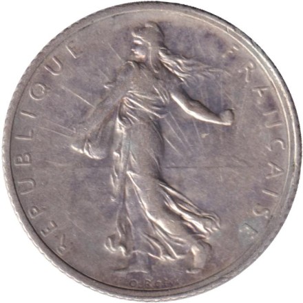 Монета 1 франк. 1918 год, Франция.