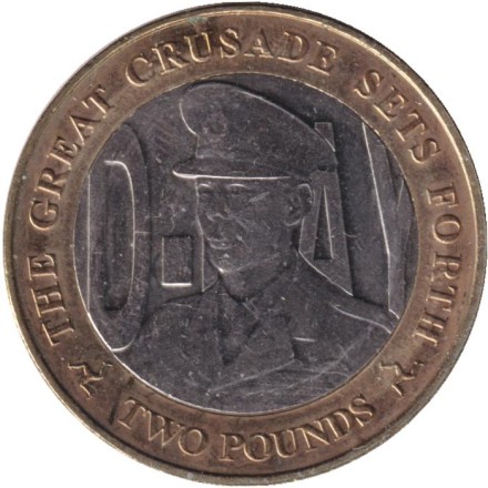 Монета 2 фунта. 2019 год, Остров Мэн. День Д. Король Георг VI.