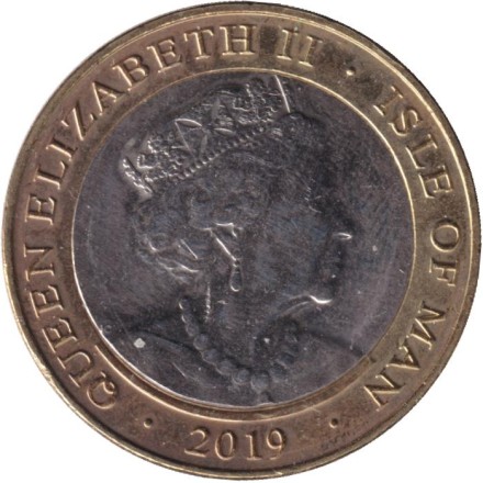 Монета 2 фунта. 2019 год, Остров Мэн. День Д. Король Георг VI.