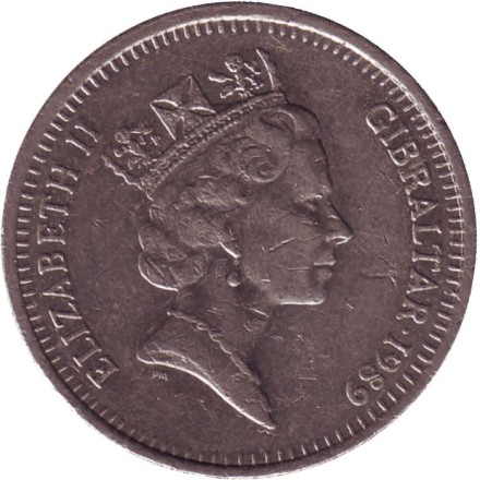  Мавританский замок. Монета 10 пенсов. 1990 год (AD), Гибралтар.