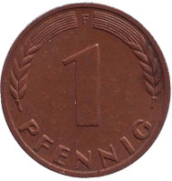 Монета 1 пфенниг. 1972 год (F), ФРГ. Дубовые листья. Монета 1 пфенниг. 1972 год (F), ФРГ. Дубовые листья.