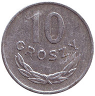 Монета 10 грошей. 1976 год, Польша. Монета 10 грошей. 1976 год, Польша.