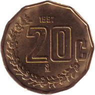 Монета 20 сентаво 1997 год, Мексика. UNC. Монета 20 сентаво 1997 год, Мексика. UNC.