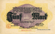 Нотгельд Альтоны. 5 марок, 1918 год, Веймарская республика (Германия).