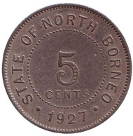 Монета 5 центов. 1927 год, Северное Борнео. (Британский протекторат). Монета 5 центов. 1927 год, Северное Борнео. (Британский протекторат).