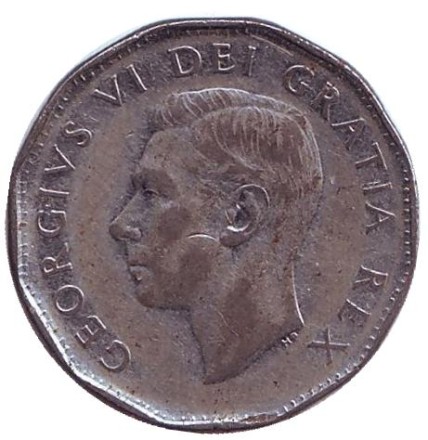 Монета 5 центов. 1952 год, Канада. Бобр. Монета 5 центов. 1952 год, Канада. Бобр.