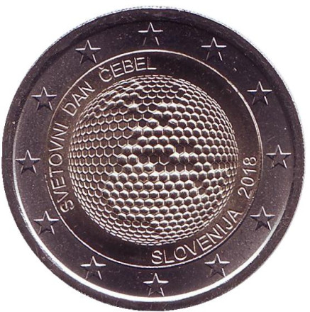 Монета 2 евро. 2018 год, Словения. Всемирный день пчёл.