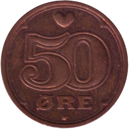 Монета 50 эре. 2002 год, Дания.