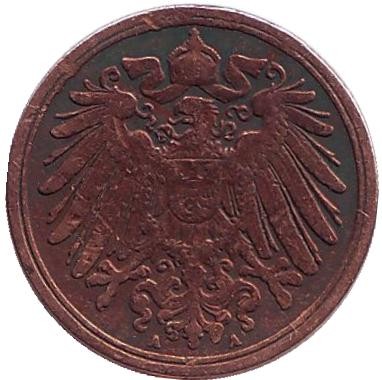 Монета 1 пфенниг. 1898 год (A), Германская империя.