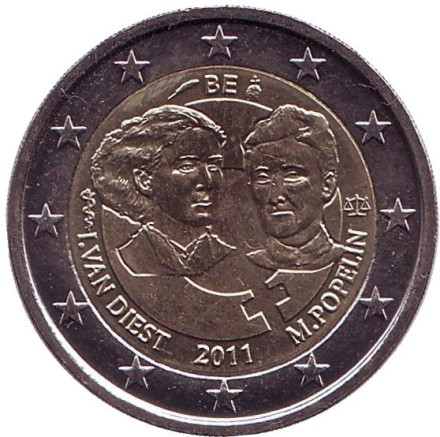Монета 2 евро, 2011 год, Бельгия. 100-летие Международного женского дня.