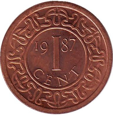 Монета 1 цент. 1987 год, Суринам.