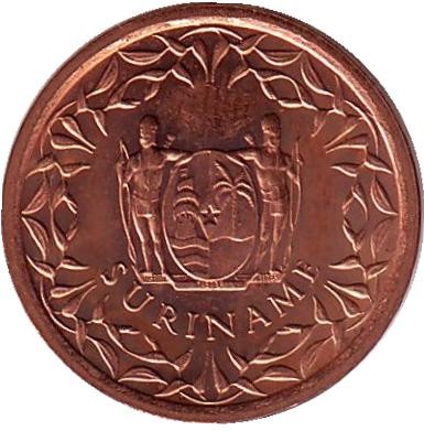 Монета 1 цент. 1987 год, Суринам.
