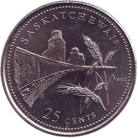 Саскачеван. 125 лет Конфедерации Канады. Монета 25 центов. 1992 год, Канада.