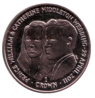 Монета 1 крона. 2011 год, Фолклендские острова. Свадьба принца Уильяма и Кэтрин Миддлтон. Монета 1 крона. 2011 год, Фолклендские острова. Свадьба принца Уильяма и Кэтрин Миддлтон.