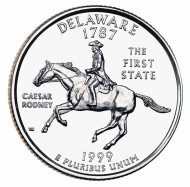 Монета 25 центов (P). 1999 год, США. Делавэр. Штат № 1. Монета 25 центов (P). 1999 год, США. Делавэр. Штат № 1.