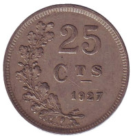 Монета 25 сантимов. 1927 год, Люксембург. Монета 25 сантимов. 1927 год, Люксембург.