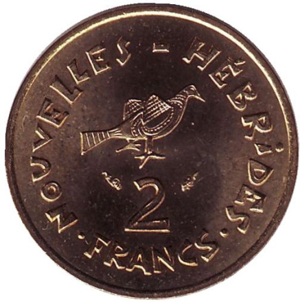 Монета 2 франка. 1979 год, Новые Гебриды. Птица Фрегат.