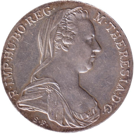 Монета 1 талер. 1780 год, Австрия. Мария Терезия. Тип 1. (Рестрайк).