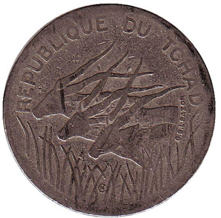 Монета 100 франков. 1988 год, Чад. Африканские антилопы. (Западные канны).