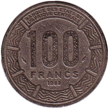 Монета 100 франков. 1988 год, Чад. Африканские антилопы. (Западные канны). Монета 100 франков. 1988 год, Чад. Африканские антилопы. (Западные канны).