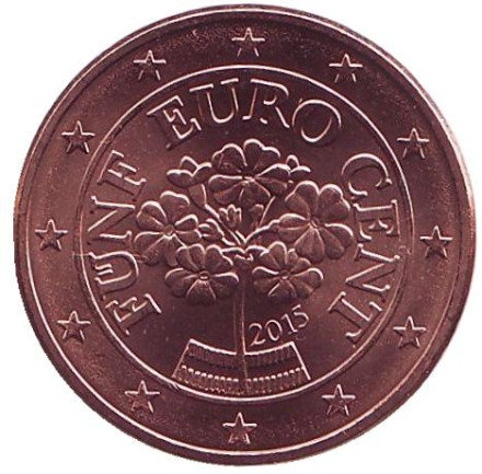 Монета 5 центов, 2015 год, Австрия.