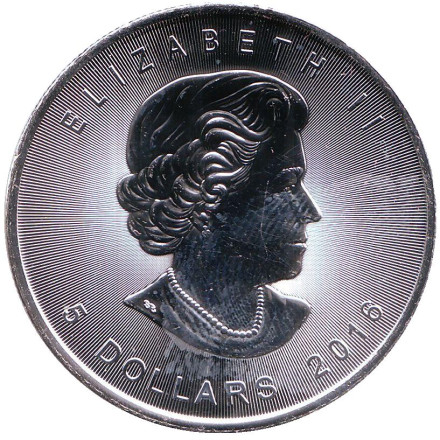 Монета 5 долларов. 2016 год, Канада. Кленовый лист.