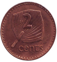 Монета 2 цента. 1994 год, Фиджи. Веерная пальма. Монета 2 цента. 1994 год, Фиджи. Веерная пальма.