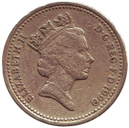 Монета 1 фунт. 1990 год, Великобритания. Лук-порей.