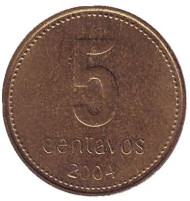 Монета 5 сентаво. 2004 год, Аргентина. Монета 5 сентаво. 2004 год, Аргентина.