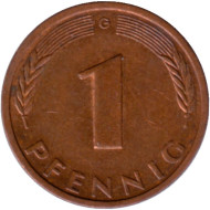 Монета 1 пфенниг. 1995 год (G), ФРГ. Дубовые листья. Монета 1 пфенниг. 1995 год (G), ФРГ. Дубовые листья.