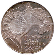 Монета 10 марок, 1972 год, ФРГ. Стадион. XX Летние Олимпийские игры. Мюнхен-1972. (J). Монета 10 марок, 1972 год, ФРГ. Стадион. XX Летние Олимпийские игры. Мюнхен-1972. (J).