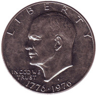 Монета 1 доллар, 1976 год, США. (S) Дуайт Эйзенхауэр ("лунный доллар"). Монета 1 доллар, 1976 год, США. (S) Дуайт Эйзенхауэр ("лунный доллар").