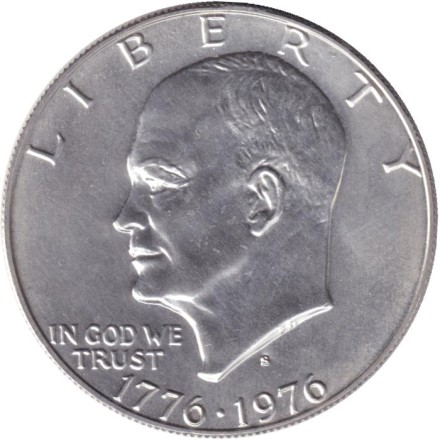 Монета 1 доллар. 1976 год (S). США. Серебро. 200 лет независимости США.