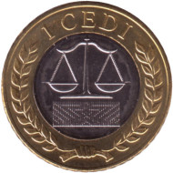 Монета 1 седи. 2022 год, Гана. Весы. Монета 1 седи. 2022 год, Гана. Весы.