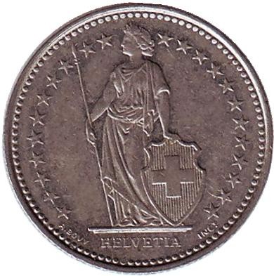 Монета 1/2 франка. 1983 год, Швейцария.