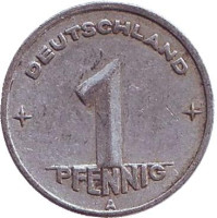 Монета 1 пфенниг. 1949 год (А), ГДР.