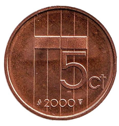 Монета 5 центов. 2000 год, Нидерланды. UNC.