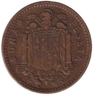 Монета 1 песета. 1953 год, Испания. (61 внутри звезды). Монета 1 песета. 1953 год, Испания. (61 внутри звезды).