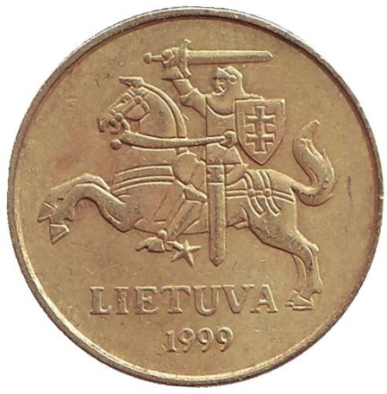 Монета 50 центов, 1999 год, Литва. Из обращения.