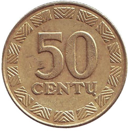 Монета 50 центов, 1999 год, Литва. Из обращения.