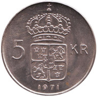 Монета 5 крон. 1971 год, Швеция. Монета 5 крон. 1971 год, Швеция.