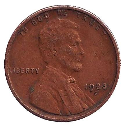 Монета 1 цент. 1923 год (S), США. Линкольн.