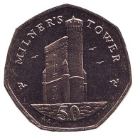 Монета 50 пенсов. 2007 год, Остров Мэн. (Отметка "AA") Башня Милнера.